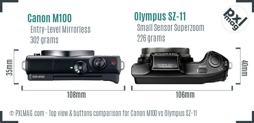 Canon M100 vs Olympus SZ-11 top view buttons comparison