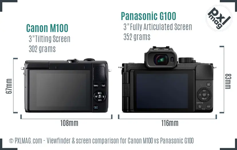 Canon M100 vs Panasonic G100 Screen and Viewfinder comparison