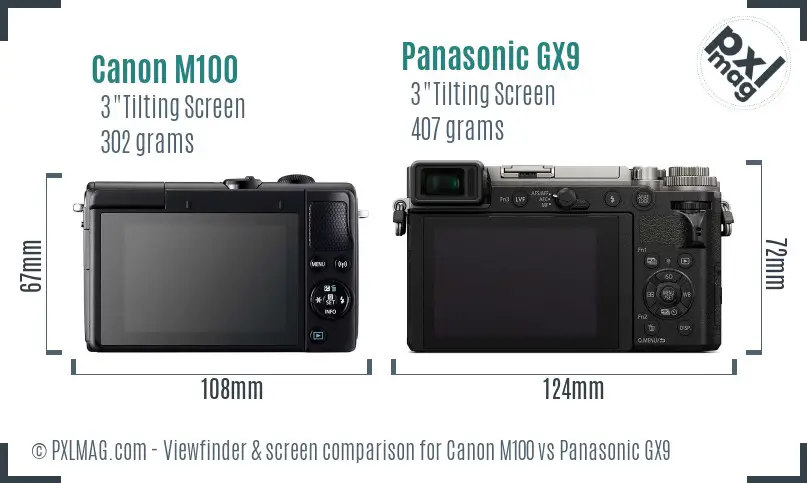 Canon M100 vs Panasonic GX9 Screen and Viewfinder comparison