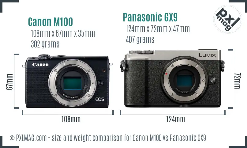 Canon M100 vs Panasonic GX9 size comparison