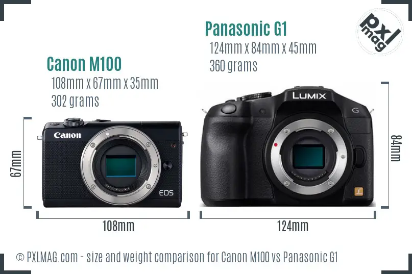 Canon M100 vs Panasonic G1 size comparison