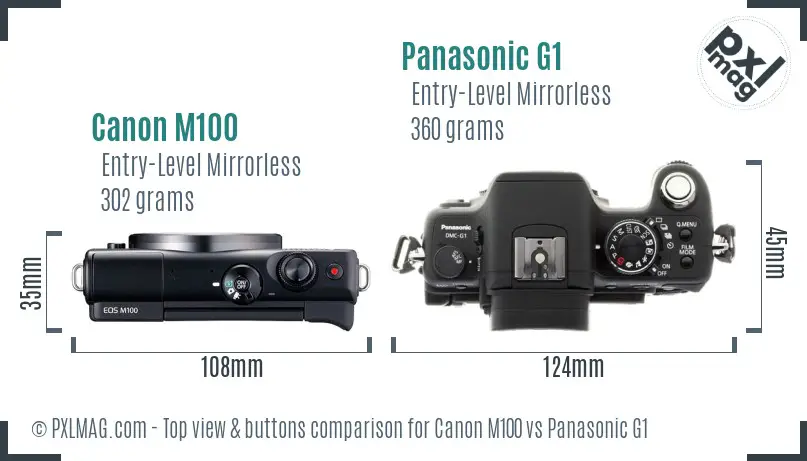 Canon M100 vs Panasonic G1 top view buttons comparison