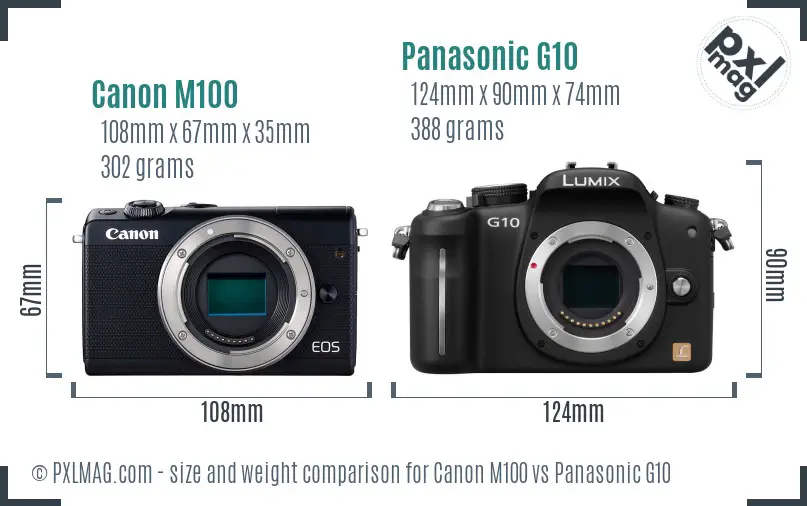 Canon M100 vs Panasonic G10 size comparison