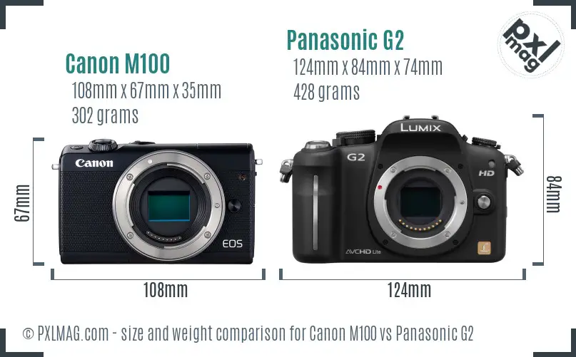 Canon M100 vs Panasonic G2 size comparison