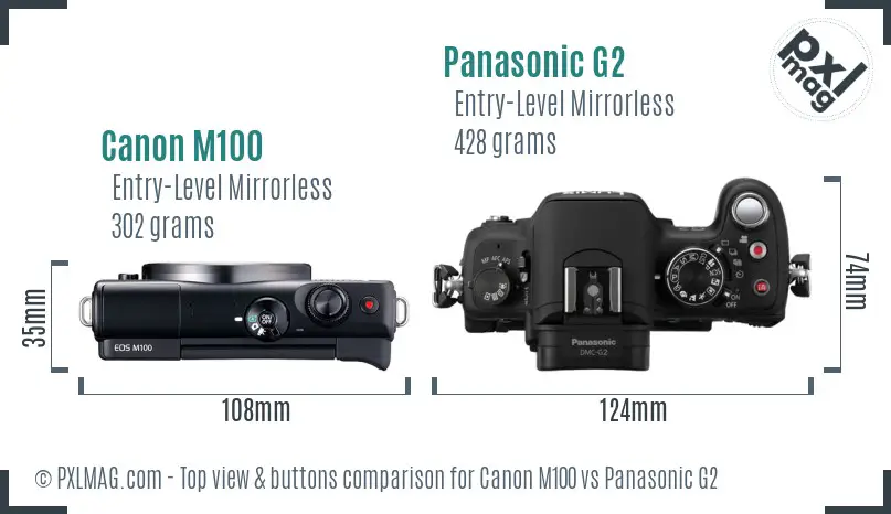 Canon M100 vs Panasonic G2 top view buttons comparison