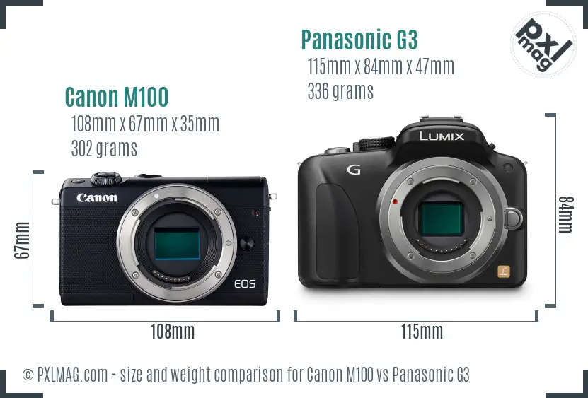 Canon M100 vs Panasonic G3 size comparison