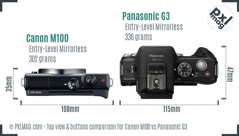 Canon M100 vs Panasonic G3 top view buttons comparison