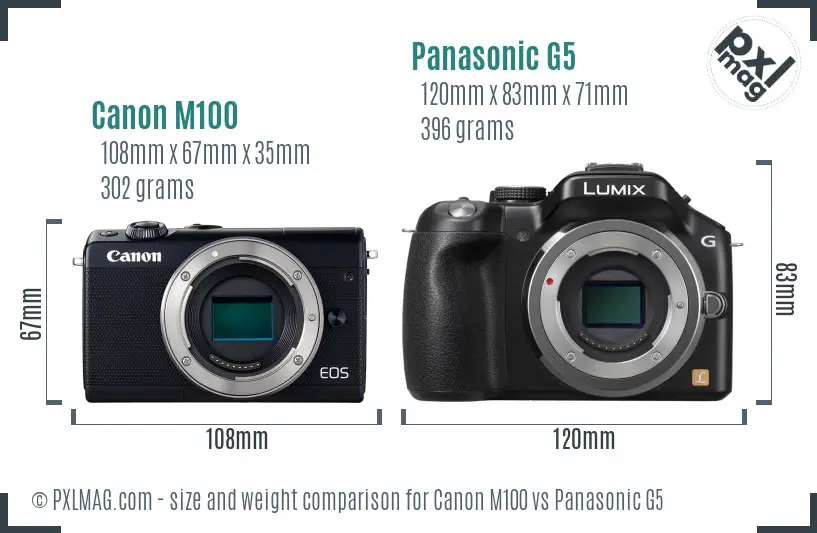 Canon M100 vs Panasonic G5 size comparison