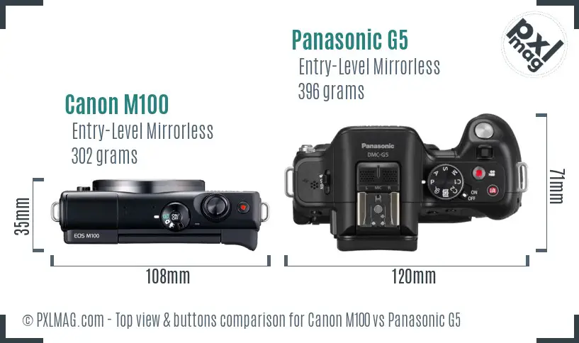 Canon M100 vs Panasonic G5 top view buttons comparison