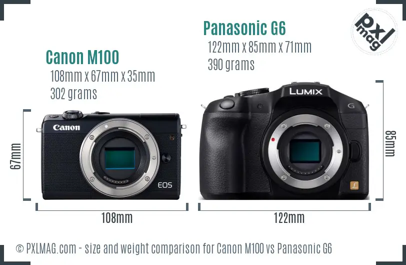 Canon M100 vs Panasonic G6 size comparison