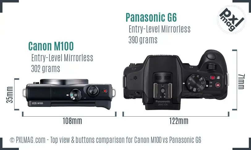 Canon M100 vs Panasonic G6 top view buttons comparison