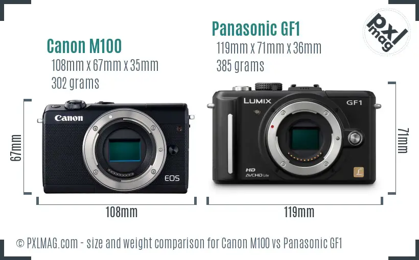 Canon M100 vs Panasonic GF1 size comparison