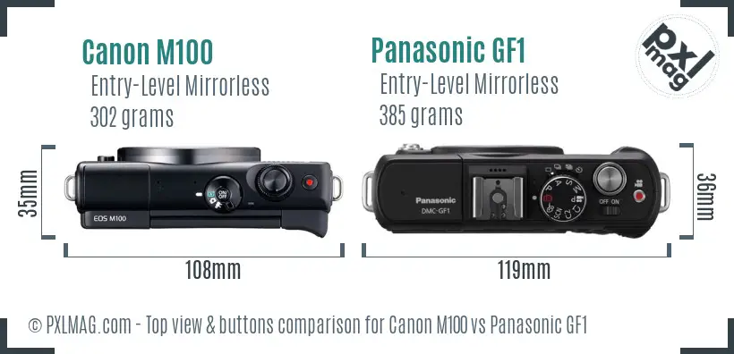 Canon M100 vs Panasonic GF1 top view buttons comparison