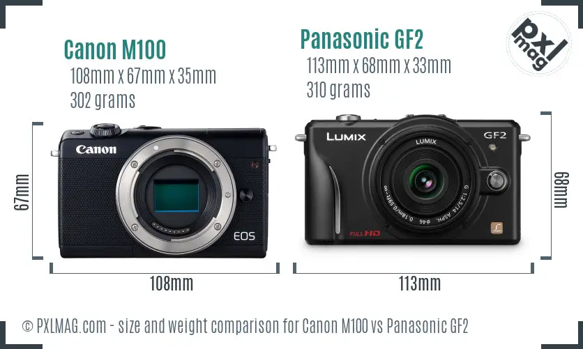 Canon M100 vs Panasonic GF2 size comparison
