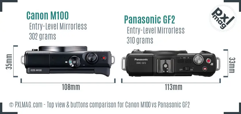 Canon M100 vs Panasonic GF2 top view buttons comparison