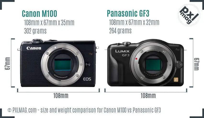 Canon M100 vs Panasonic GF3 size comparison