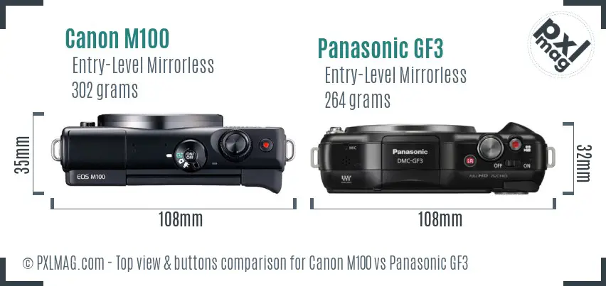 Canon M100 vs Panasonic GF3 top view buttons comparison