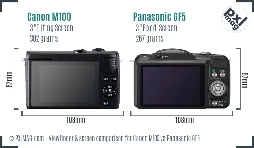 Canon M100 vs Panasonic GF5 Screen and Viewfinder comparison