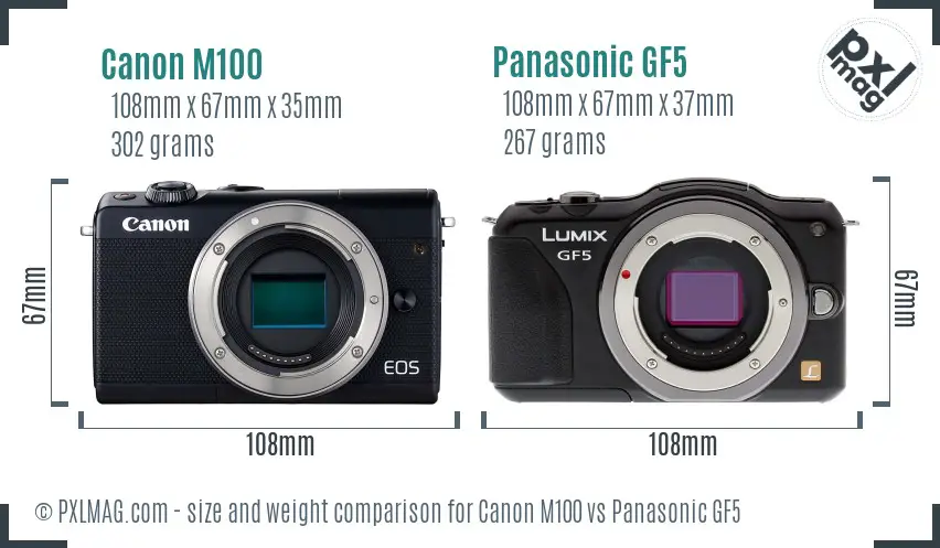 Canon M100 vs Panasonic GF5 size comparison