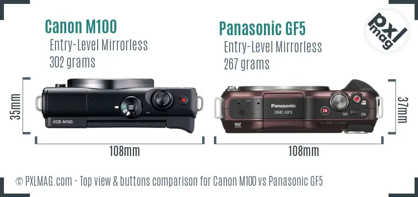 Canon M100 vs Panasonic GF5 top view buttons comparison