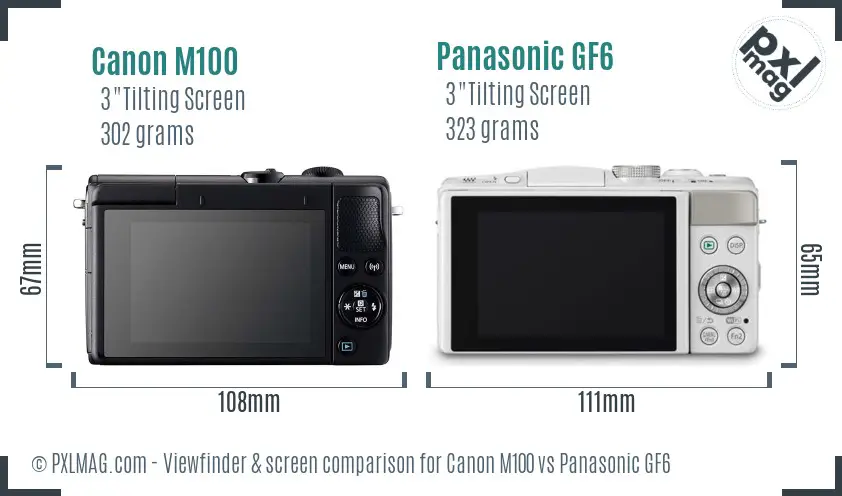 Canon M100 vs Panasonic GF6 Screen and Viewfinder comparison