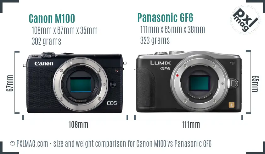 Canon M100 vs Panasonic GF6 size comparison