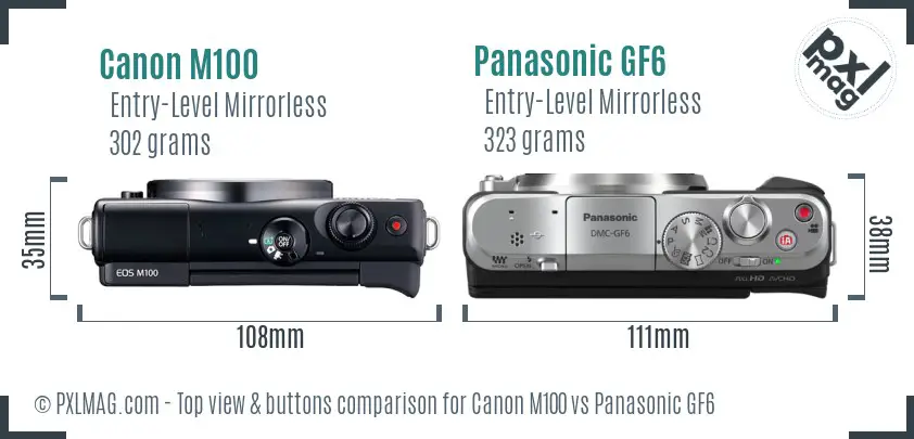 Canon M100 vs Panasonic GF6 top view buttons comparison