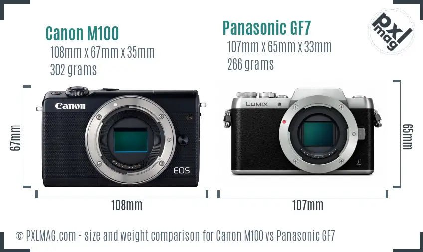 Canon M100 vs Panasonic GF7 size comparison