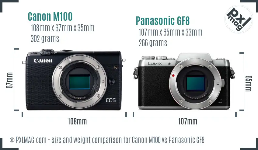 Canon M100 vs Panasonic GF8 size comparison