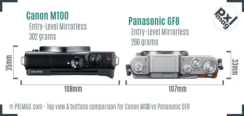 Canon M100 vs Panasonic GF8 top view buttons comparison