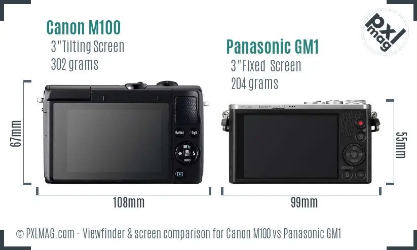 Canon M100 vs Panasonic GM1 Screen and Viewfinder comparison