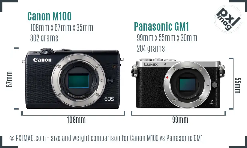 Canon M100 vs Panasonic GM1 size comparison