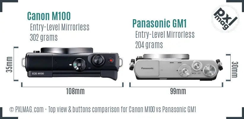 Canon M100 vs Panasonic GM1 top view buttons comparison