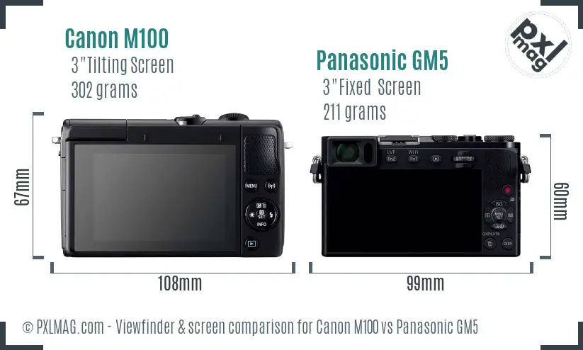 Canon M100 vs Panasonic GM5 Screen and Viewfinder comparison