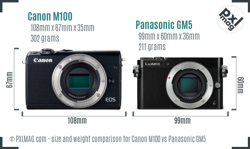 Canon M100 vs Panasonic GM5 size comparison