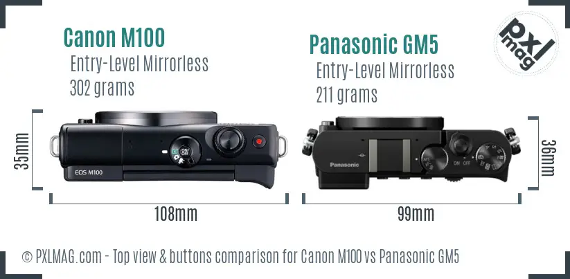 Canon M100 vs Panasonic GM5 top view buttons comparison