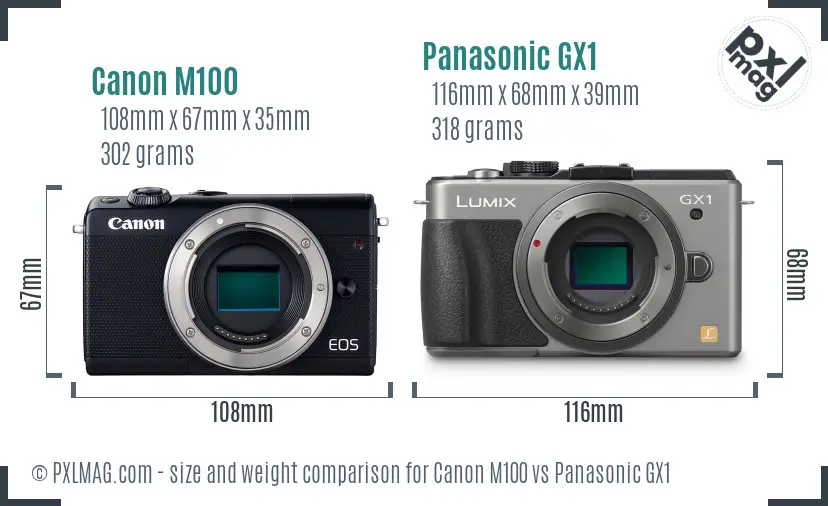Canon M100 vs Panasonic GX1 size comparison