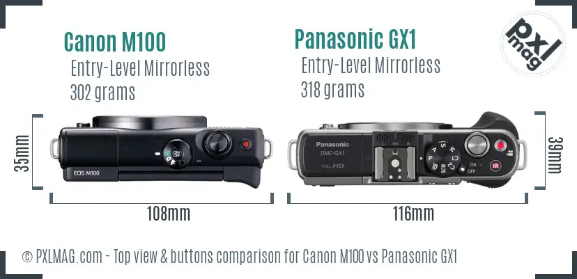 Canon M100 vs Panasonic GX1 top view buttons comparison