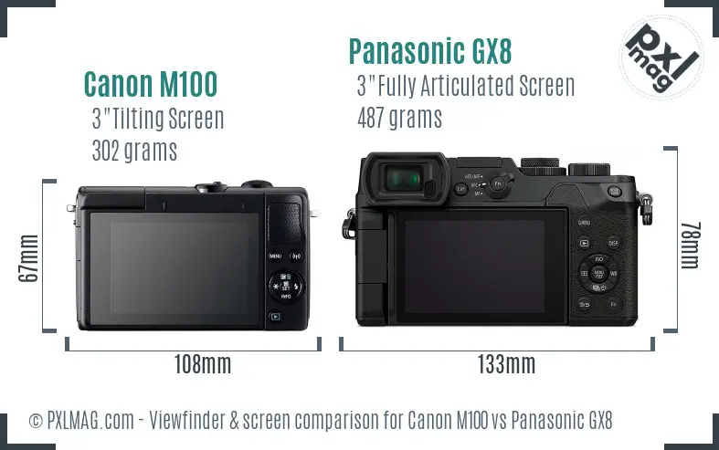 Canon M100 vs Panasonic GX8 Screen and Viewfinder comparison Canon M100 vs Panasonic GX8 Screen and Viewfinder comparison