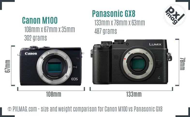 Canon M100 vs Panasonic GX8 size comparison Canon M100 vs Panasonic GX8 size comparison