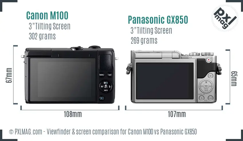 Canon M100 vs Panasonic GX850 Screen and Viewfinder comparison
