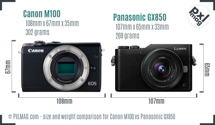 Canon M100 vs Panasonic GX850 size comparison