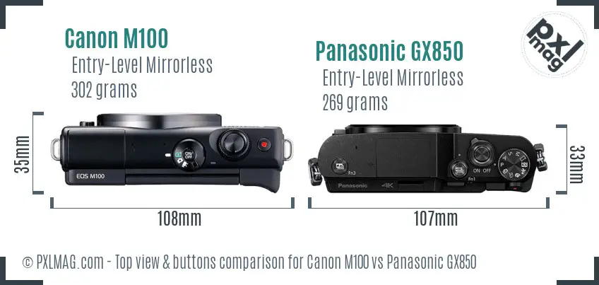 Canon M100 vs Panasonic GX850 top view buttons comparison