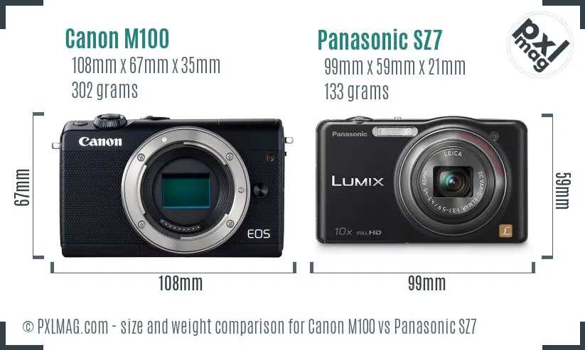 Canon M100 vs Panasonic SZ7 size comparison