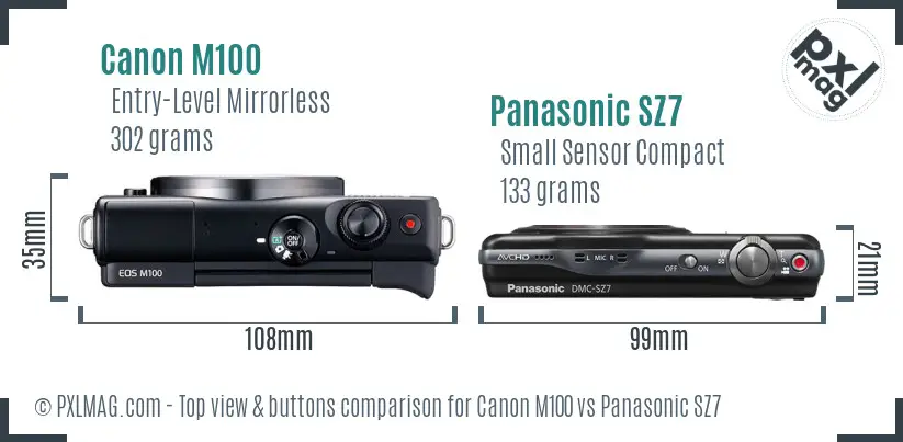 Canon M100 vs Panasonic SZ7 top view buttons comparison