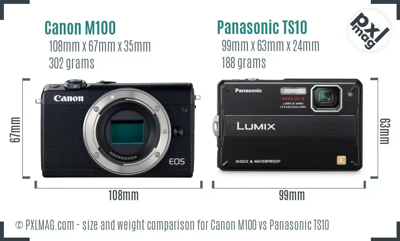Canon M100 vs Panasonic TS10 size comparison