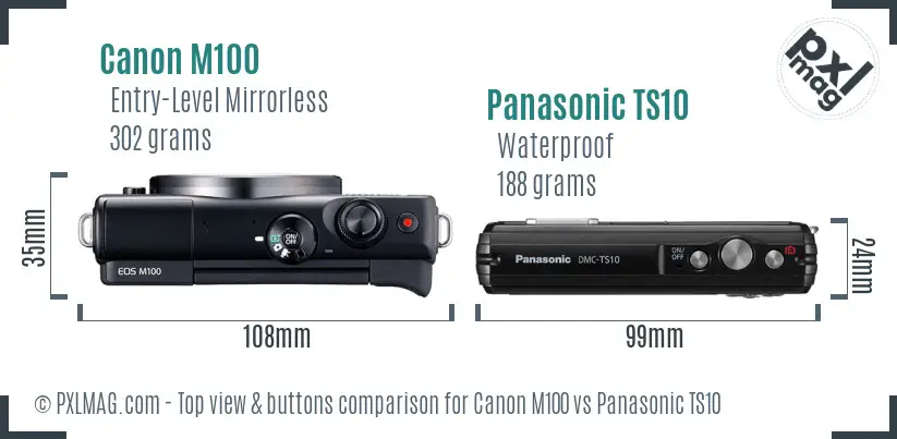 Canon M100 vs Panasonic TS10 top view buttons comparison
