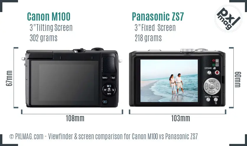 Canon M100 vs Panasonic ZS7 Screen and Viewfinder comparison