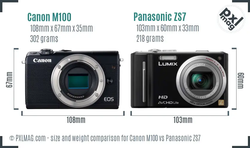Canon M100 vs Panasonic ZS7 size comparison