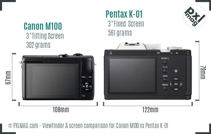 Canon M100 vs Pentax K-01 Screen and Viewfinder comparison